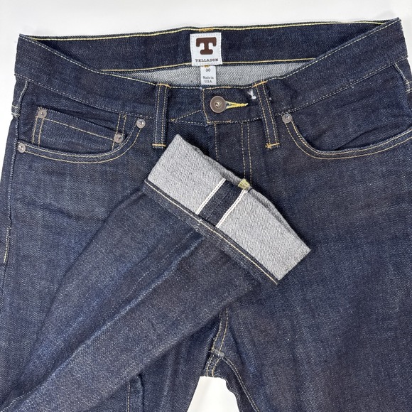 Tellason Elgin Tapered Jeans Mens 30x29 Dark Wash Selvedge Denim USA‎